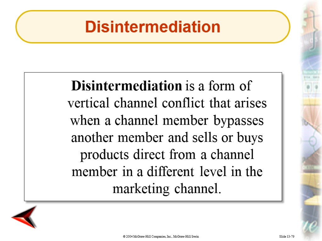 Slide 13-79 Disintermediation is a form of vertical channel conflict that arises when a